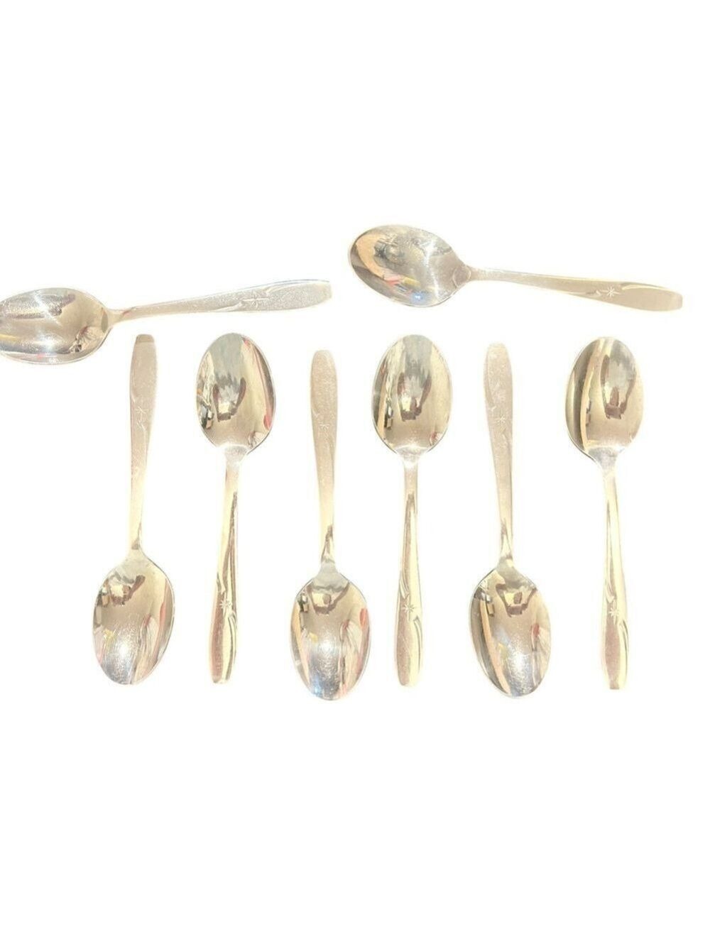 Eight ATOMIC STAR Vintage Wallace Serving Soup Spoons 1950’s